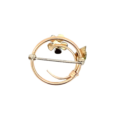 ESTATE Krementz Enamel and Pearl Flower Pin in Yellowo Gold