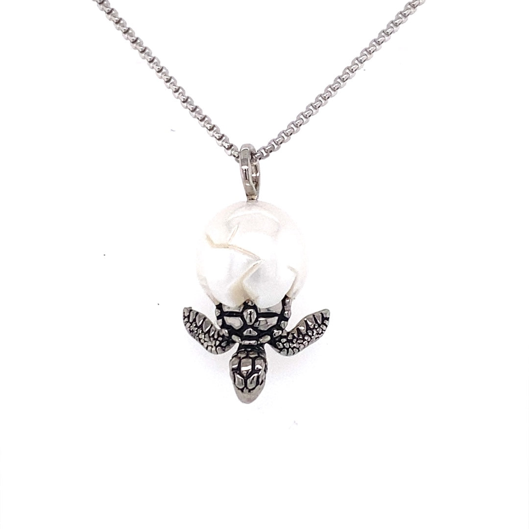 Galatea Jewelry by Artist Sterling Silver Turtle and Pearl PendantSS-016