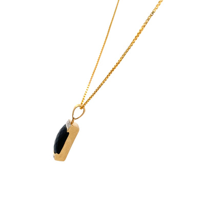 ESTATE Onyx and Diamond Pendant in Yellow Gold