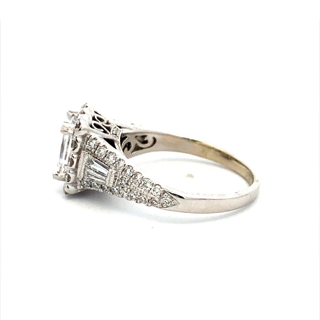 Emerald Cut Diamond Side Stone Engagement Ring in White Gold by B&C