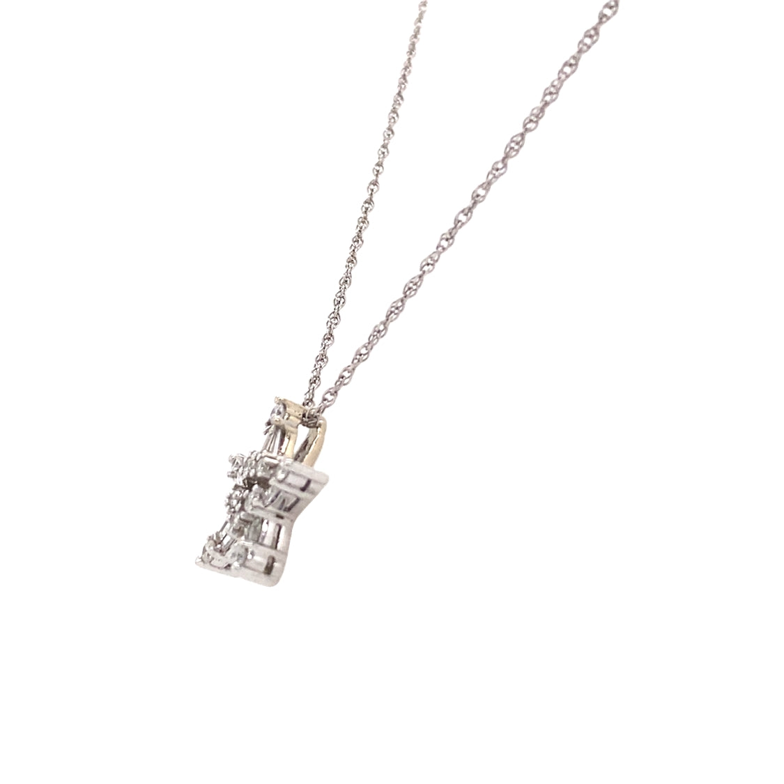 ESTATE Baguette and Round Diamond Star Pendant in White Gold