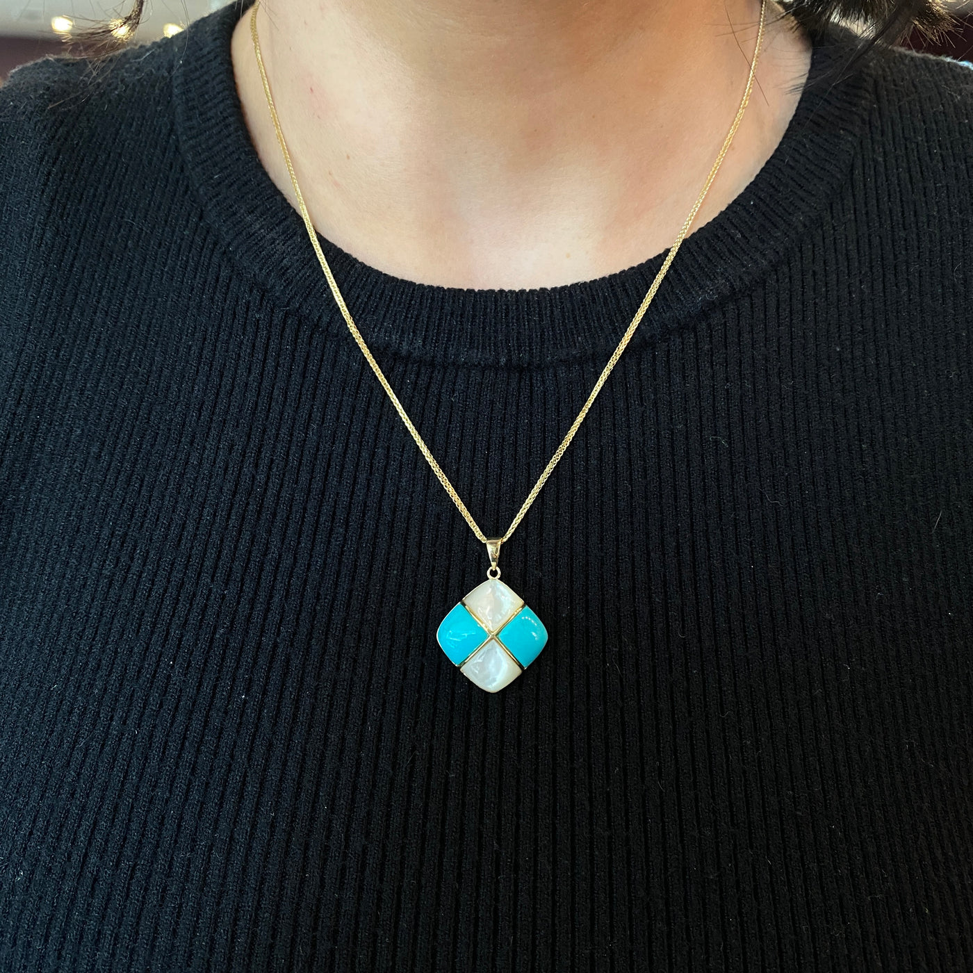 ESTATE MOP and Turquoise Pendant in Yellowo Gold