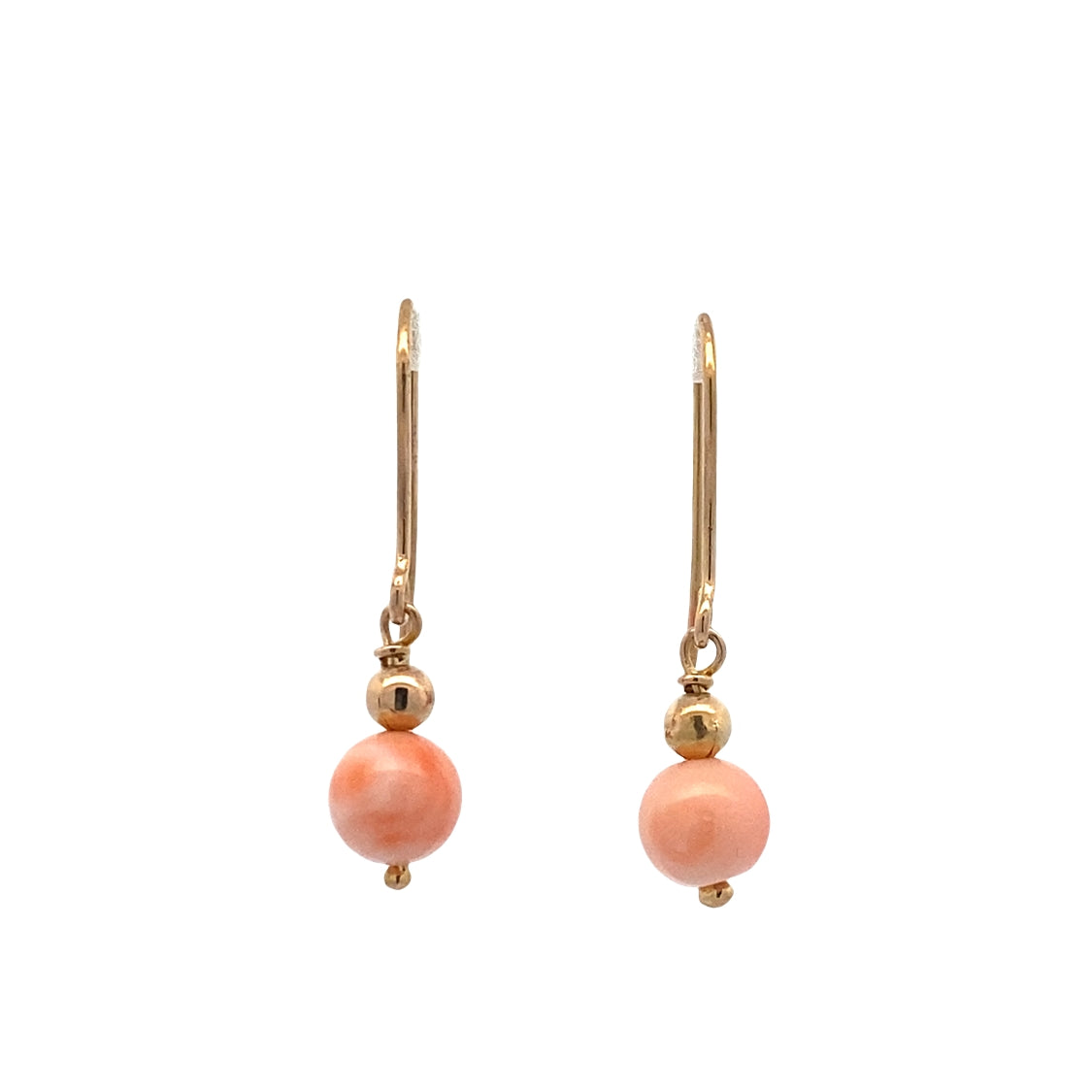 ESTATE Coral Bead Drop Earrings in Yellow Gold