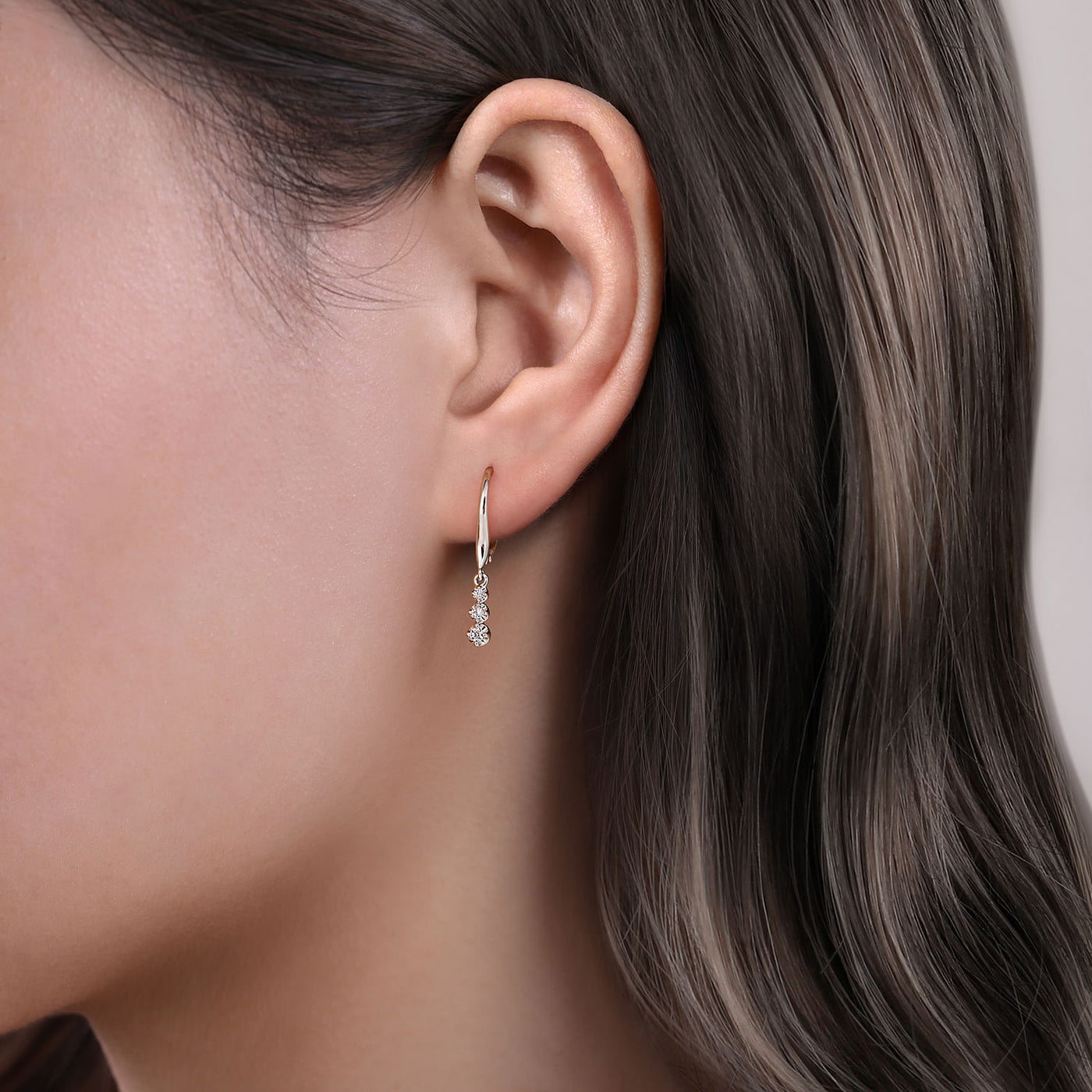 Diamond Dangle Huggies in White Gold by Gabriel & Co.