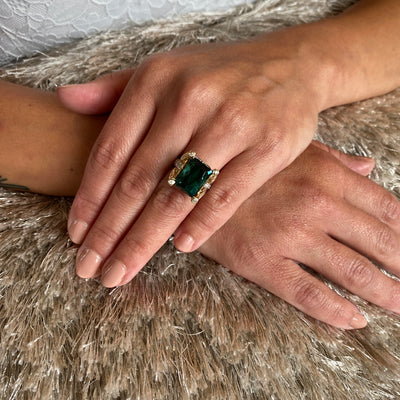 ESTATE Green Tourmaline and Diamond Ring in Two-Tone Gold