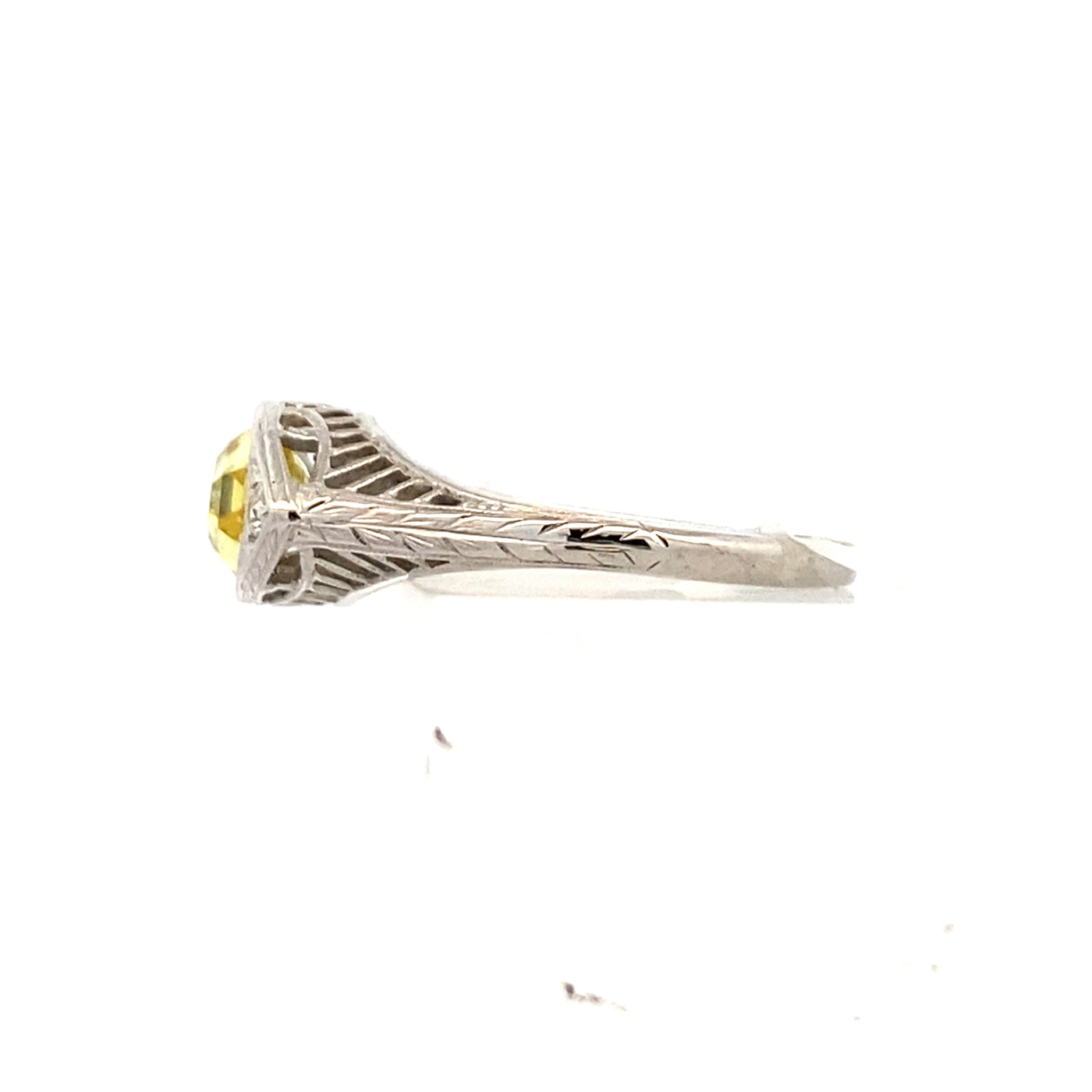 ESTATE Yellow Sapphire and Diamond Ring in White Gold
