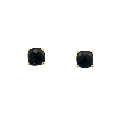 Black Onyx Studs in Yellow Gold