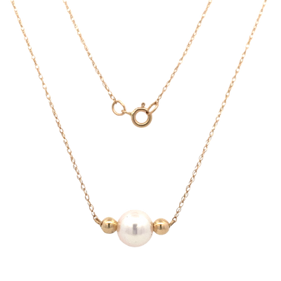 Children's One Pearl Add-A-Pearl Necklace in Yellow Gold by B&C