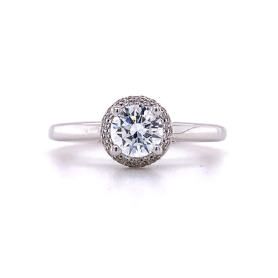 Round Diamond Halo Engagement Ring in White Gold