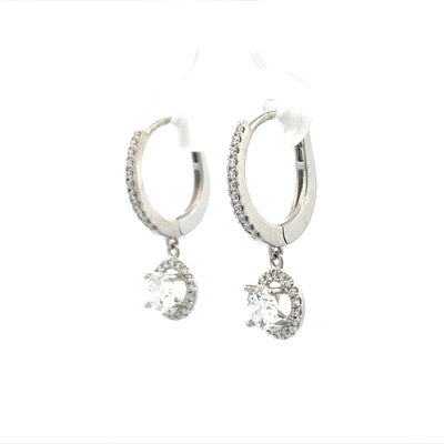 Diamond Halo Drop Earrings in White Gold