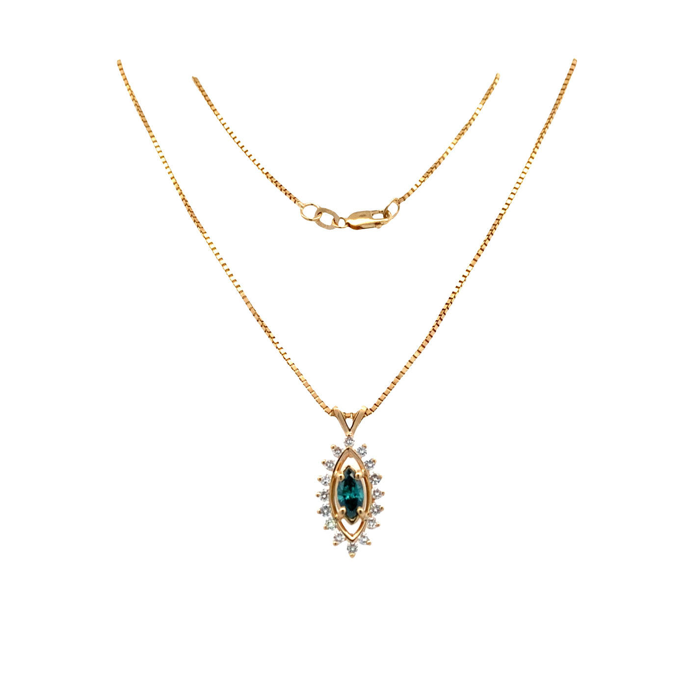 ESTATE Blue and White Diamond Pendant in Yellow Gold