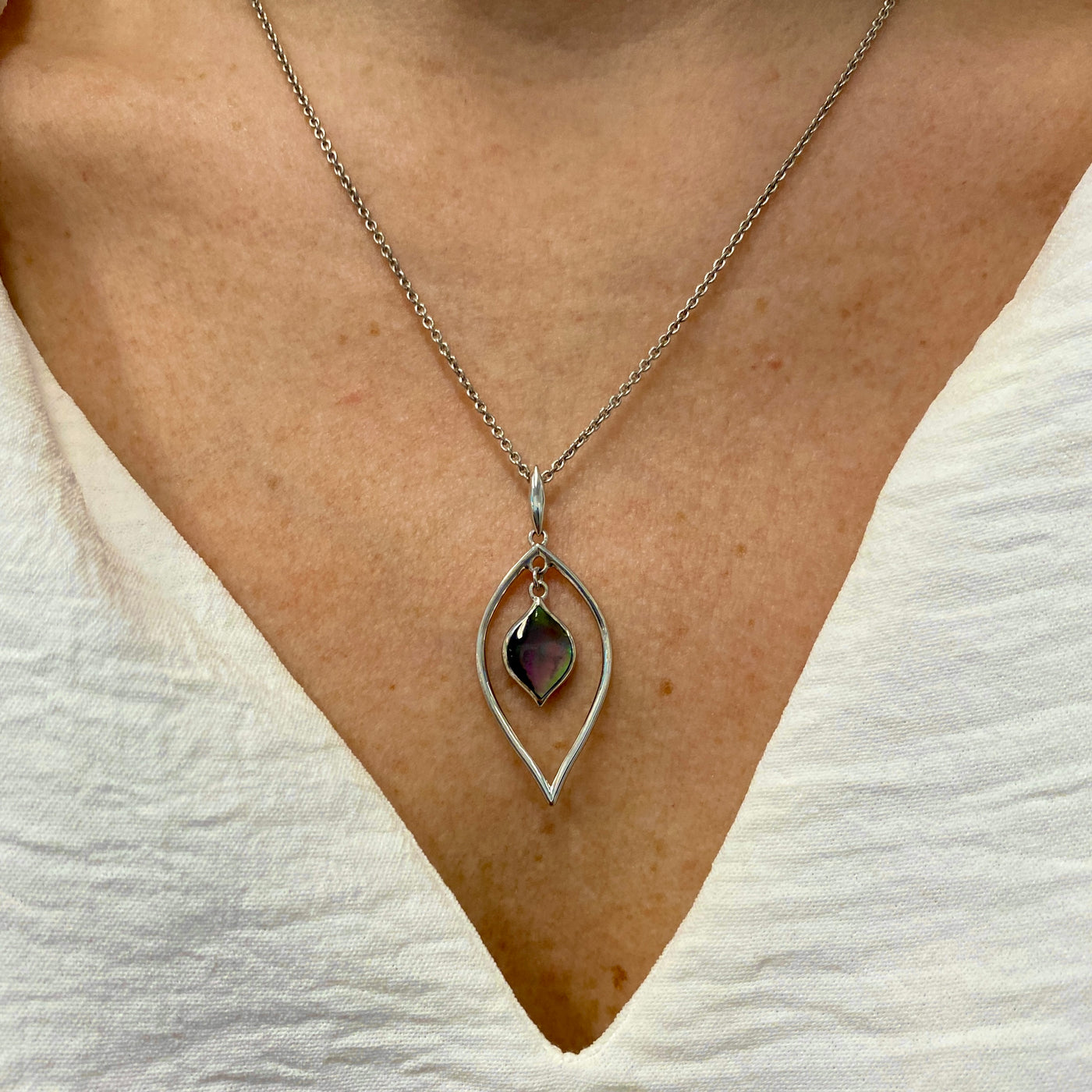 Black Mother of Pearl Drop Pendant in Silver by Kabana