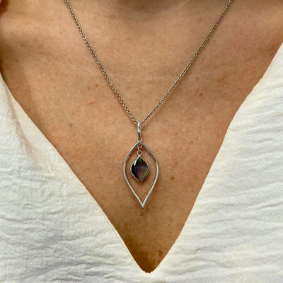 Black Mother of Pearl Drop Pendant in Silver by Kabana