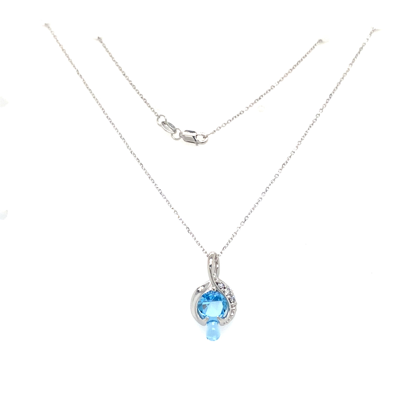 Blue Topaz and Diamond Drop Pendant in White Gold