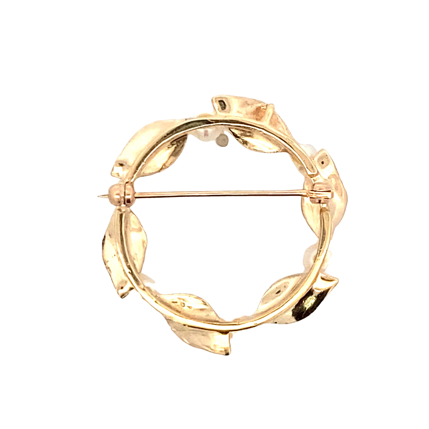 ESTATE Pearl and Leaf Wreath Pin/Pendant in Yellow Gold