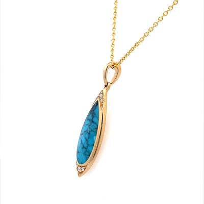 Turquoise and Diamond Pendant in Yellow Gold by Kabana