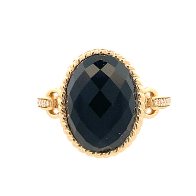 Black Onyx Doublet and Diamond Ring in Yellow Gold