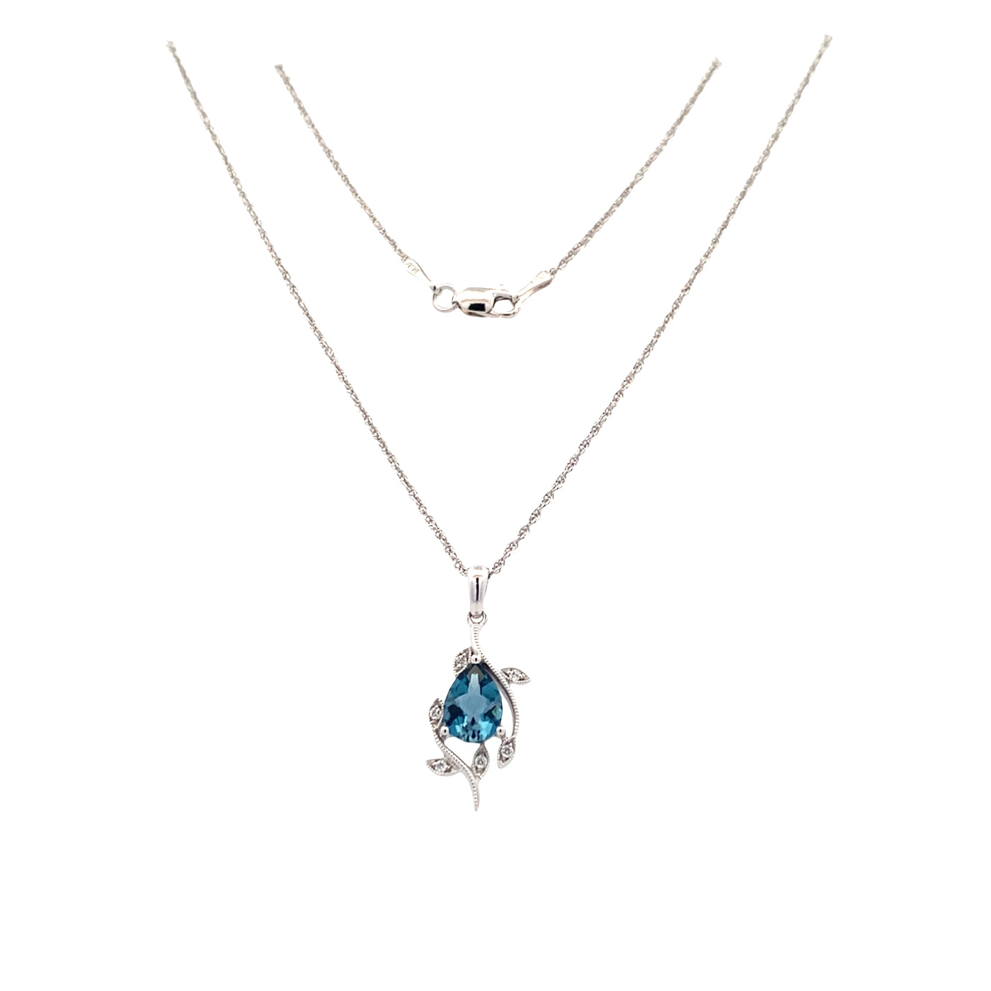 London Blue Topaz and Diamond Pendant in White Gold by Allison Kaufman