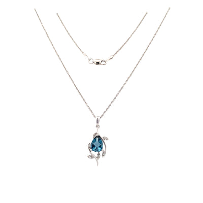 London Blue Topaz and Diamond Pendant in White Gold by Allison Kaufman