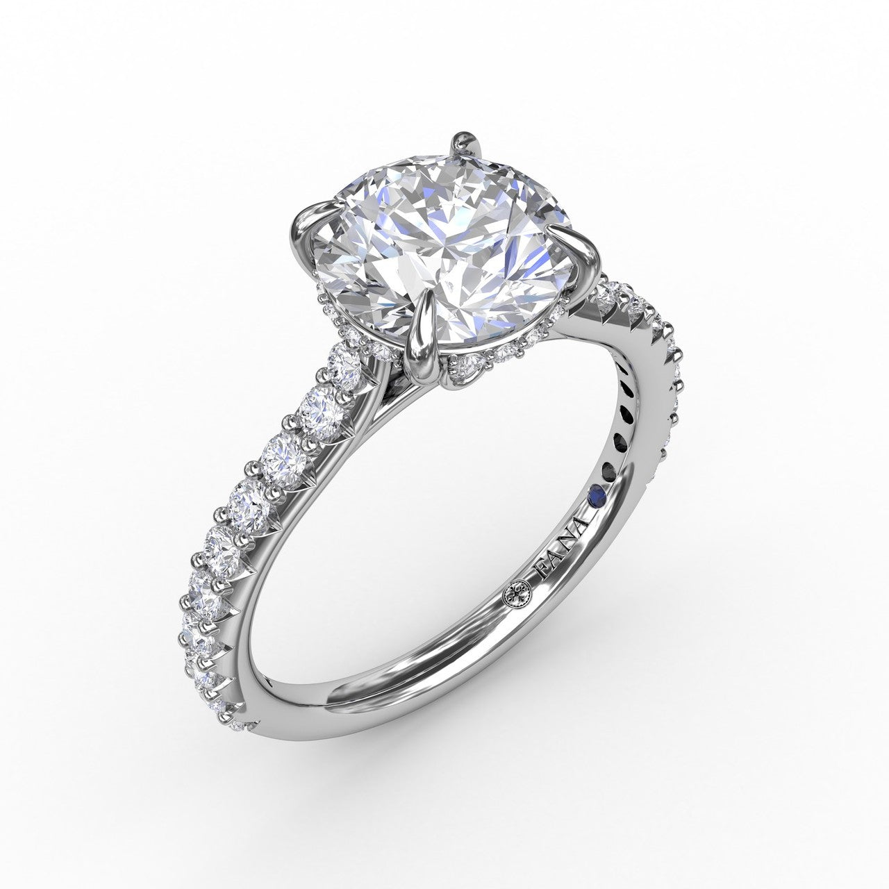 FANA 14 Karat with Side Stones Round Shape Engagement Ring S3240/WG