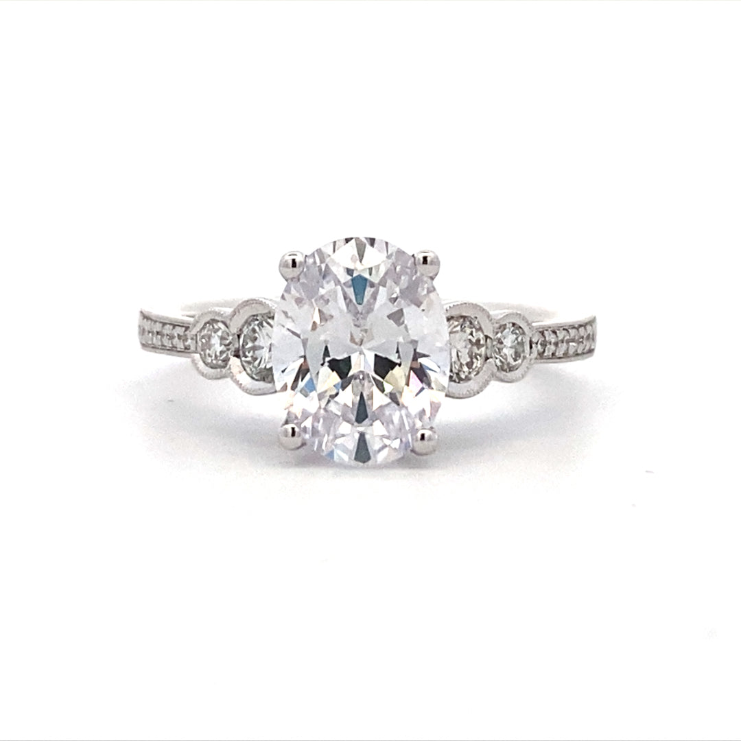 Oval Diamond Side Stone Engagement Ring in White Gold by Simon G