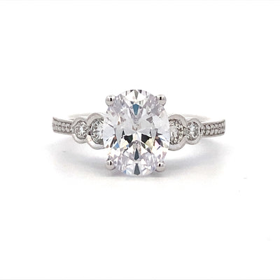 Oval Diamond Side Stone Engagement Ring in White Gold by Simon G