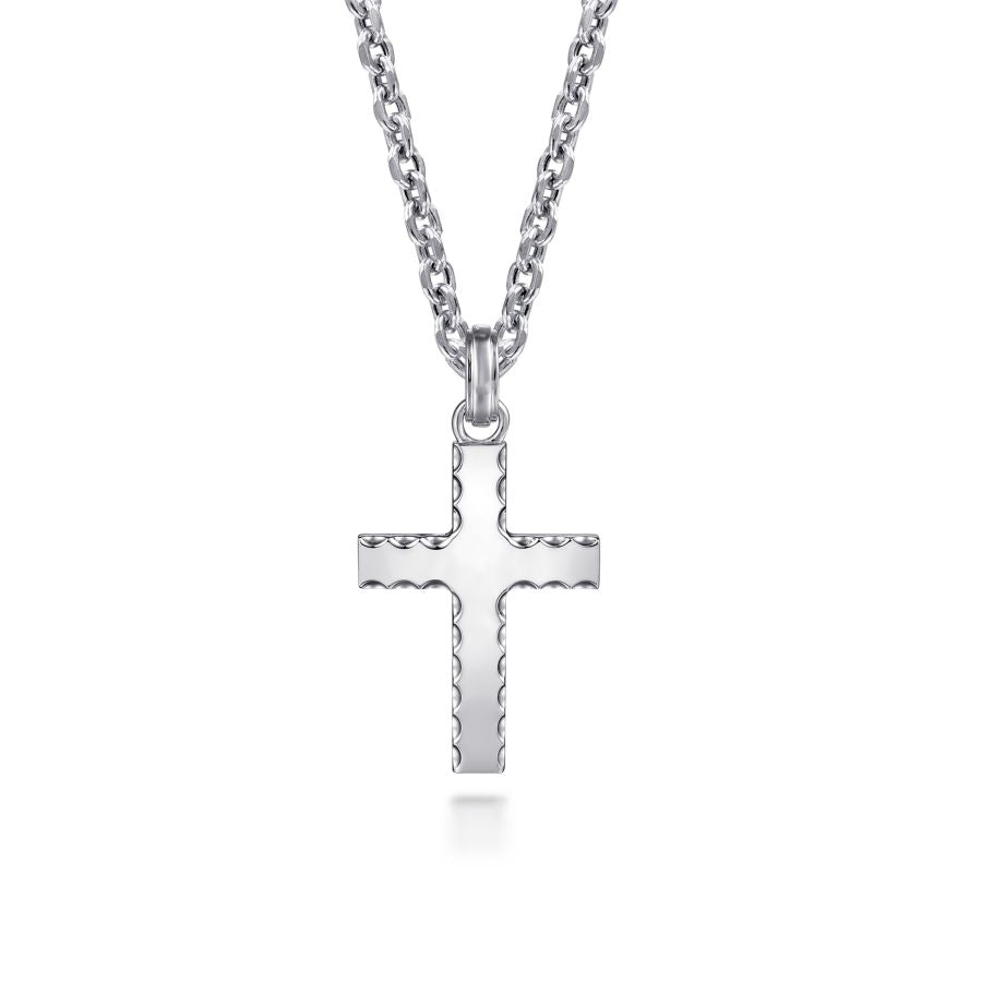 Beveled  Cross Pendant in Silver by Gabriel & Co.