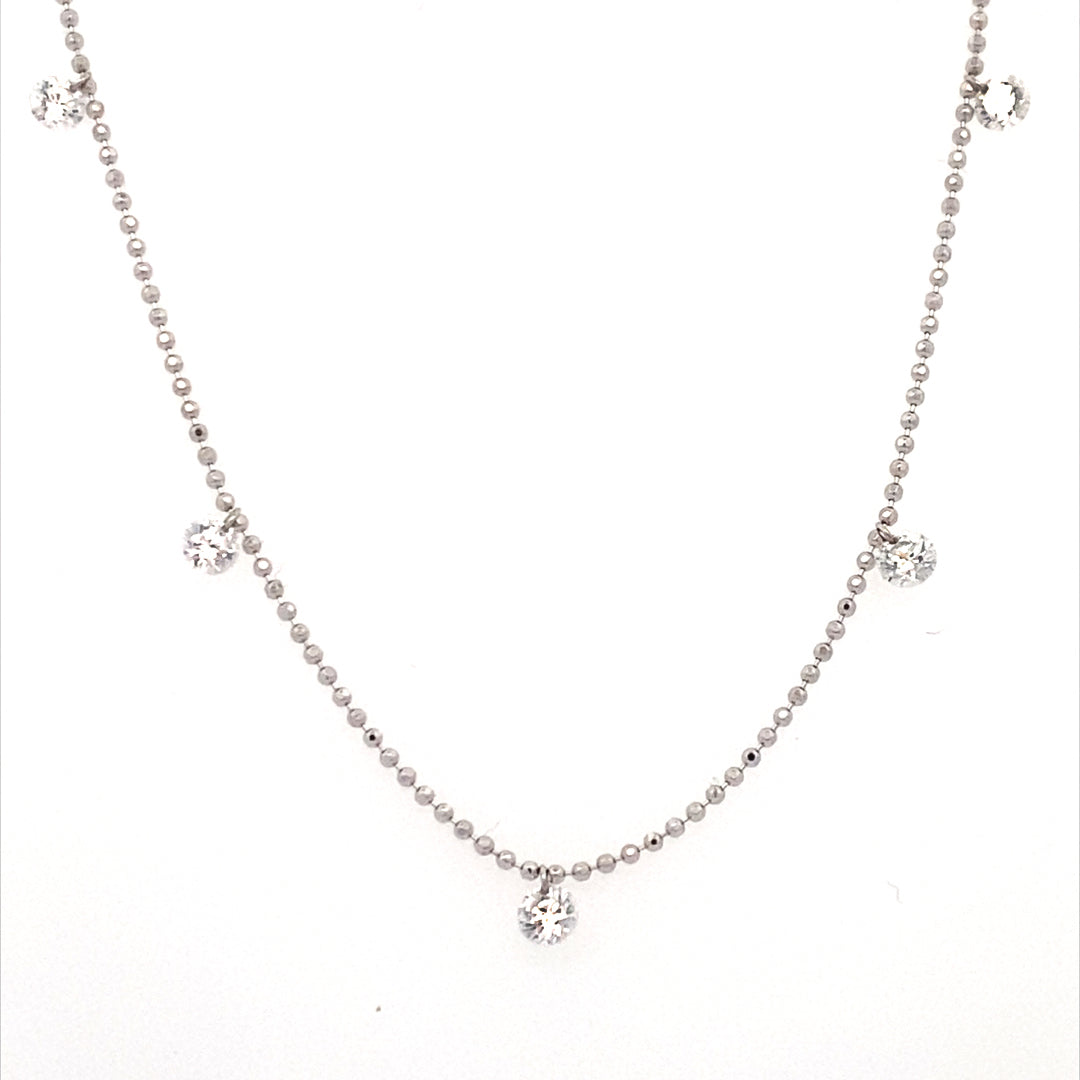 Five Station Dashing Diamond Necklace in White Gold