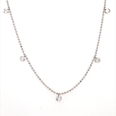 Five Station Dashing Diamond Necklace in White Gold