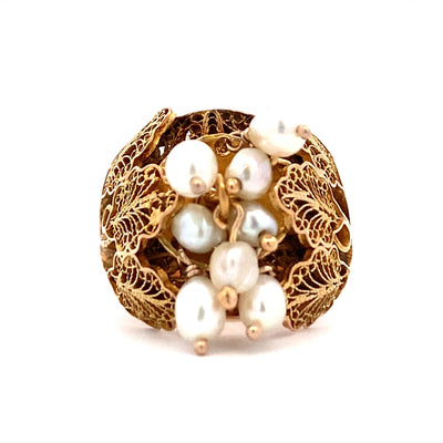 Estate Multi Pearl Ring in Yellow Gold