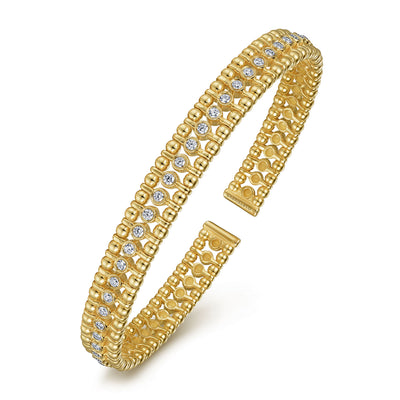 Wide Bujukan Diamond Beaded Bangle in Yellow Gold  by Gabriel & Co.