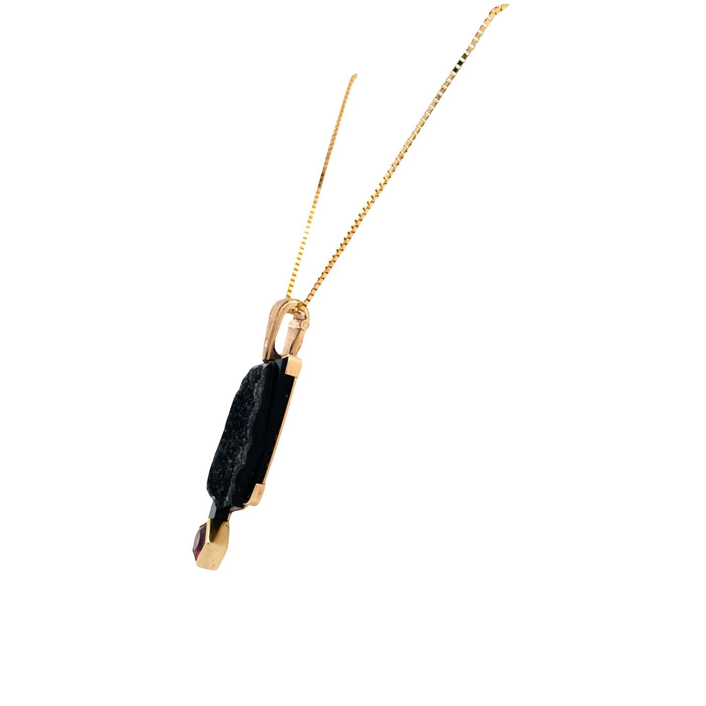 ESTATE Druzy Quartz and Rhodolite Garnet Pendant in Yellow Gold