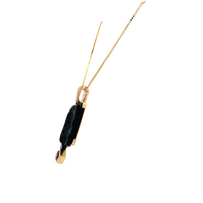 ESTATE Druzy Quartz and Rhodolite Garnet Pendant in Yellow Gold