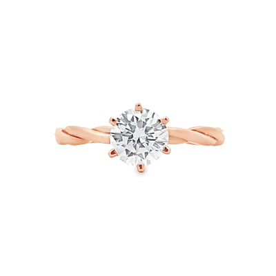 Round Diamond Solitaire Twist Engagement Ring in Rose Gold by B&C