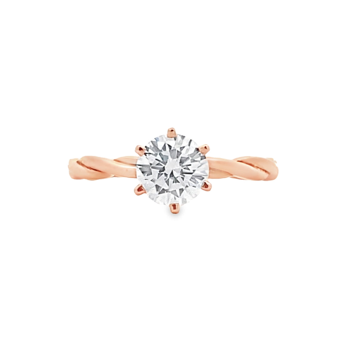 Round Diamond Solitaire Twist Engagement Ring in Rose Gold by B&C