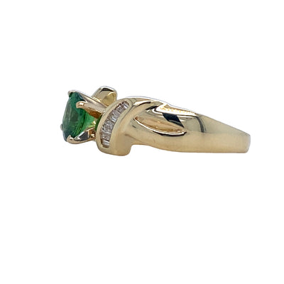 ESTATE Tsavorite and Diamond Ring in Yellow Gold