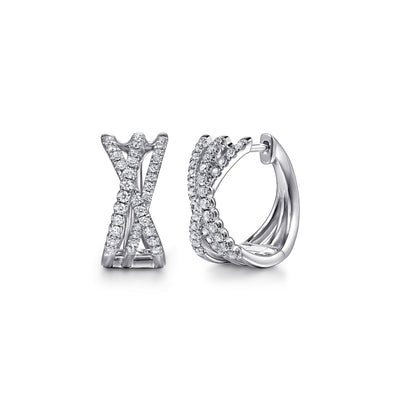 14K White Gold Diamond Criss Cross Hoop Earrings 0.50CTW by Gabriel & Co.