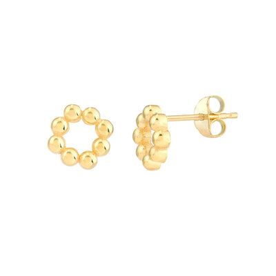 Petite Beaded Circle Studs in Yellow Gold