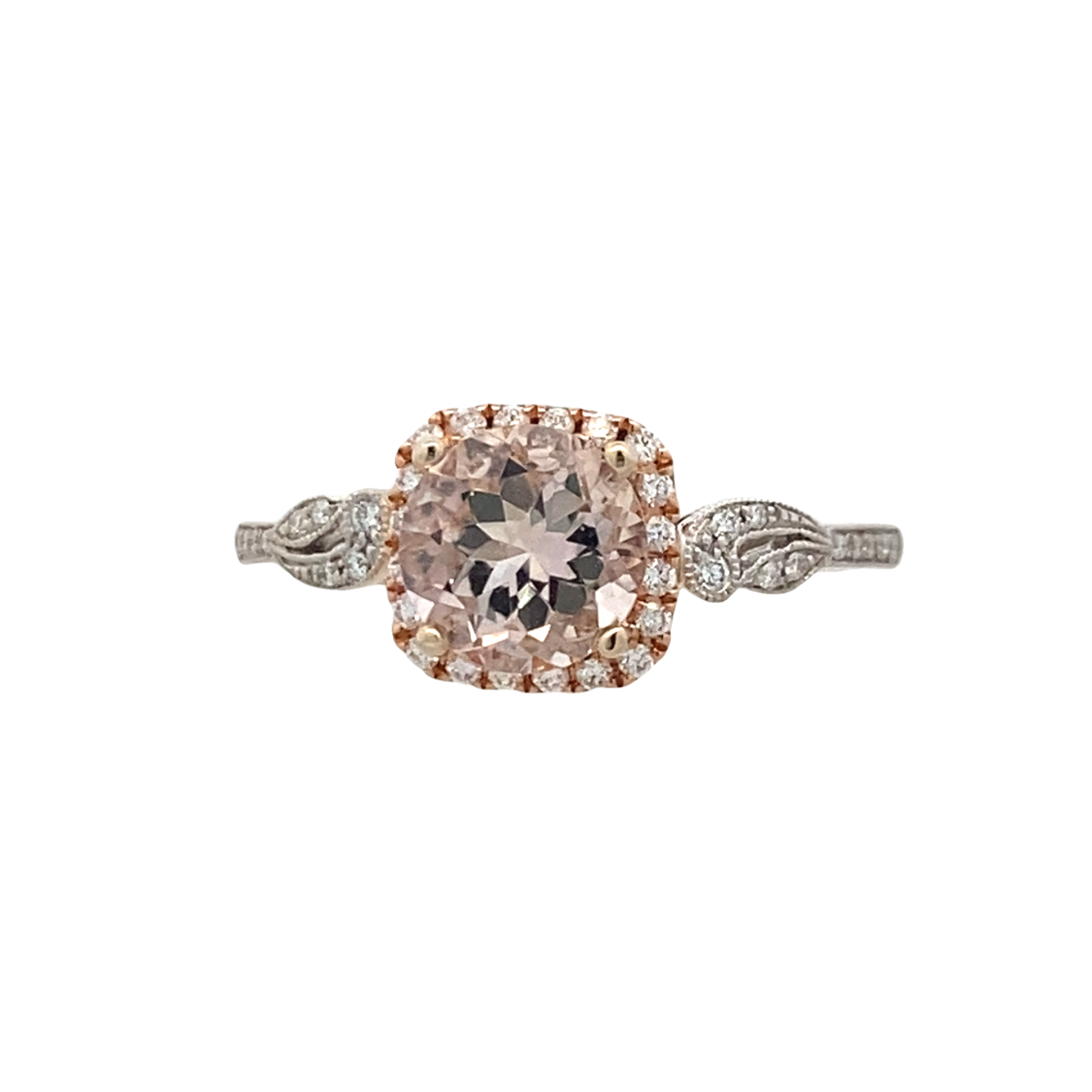 Morganite & Diamond Halo Style Ring in Two-Tone Gold by Simon G