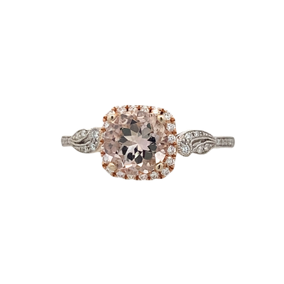 Morganite & Diamond Halo Style Ring in Two-Tone Gold by Simon G