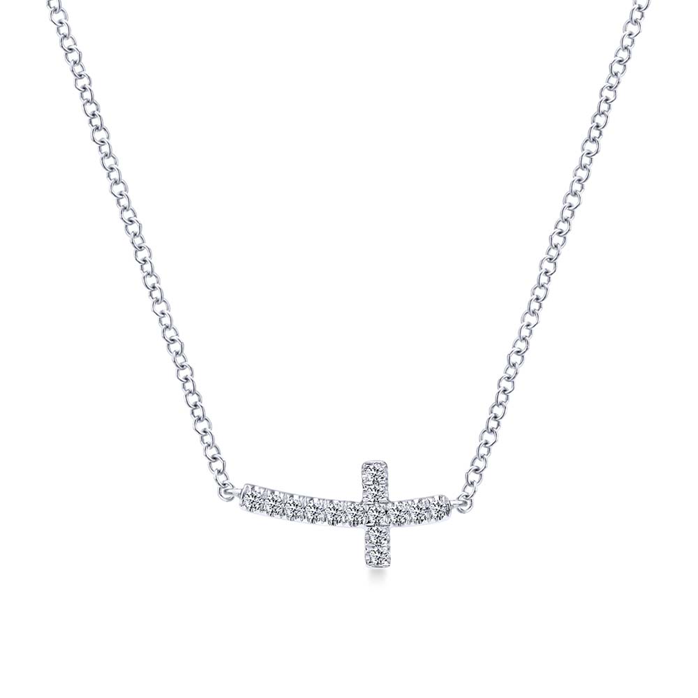 Diamond Sideways Cross Necklace in White Gold by Gabriel & Co.