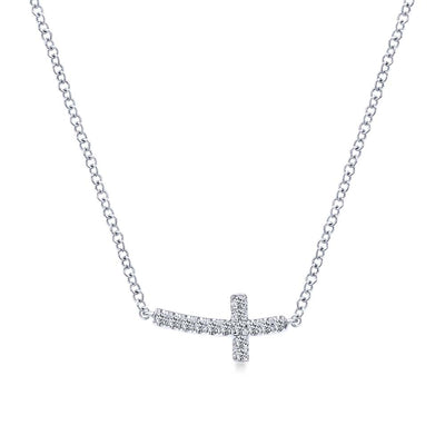Diamond Sideways Cross Necklace in White Gold by Gabriel & Co.