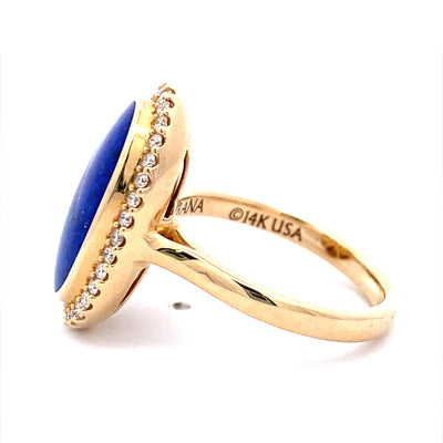 Lapis & Diamond Halo Style Ring in Yellow Gold by Kabana