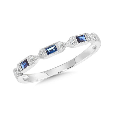 Baguette Sapphire and Diamond Band in White Gold