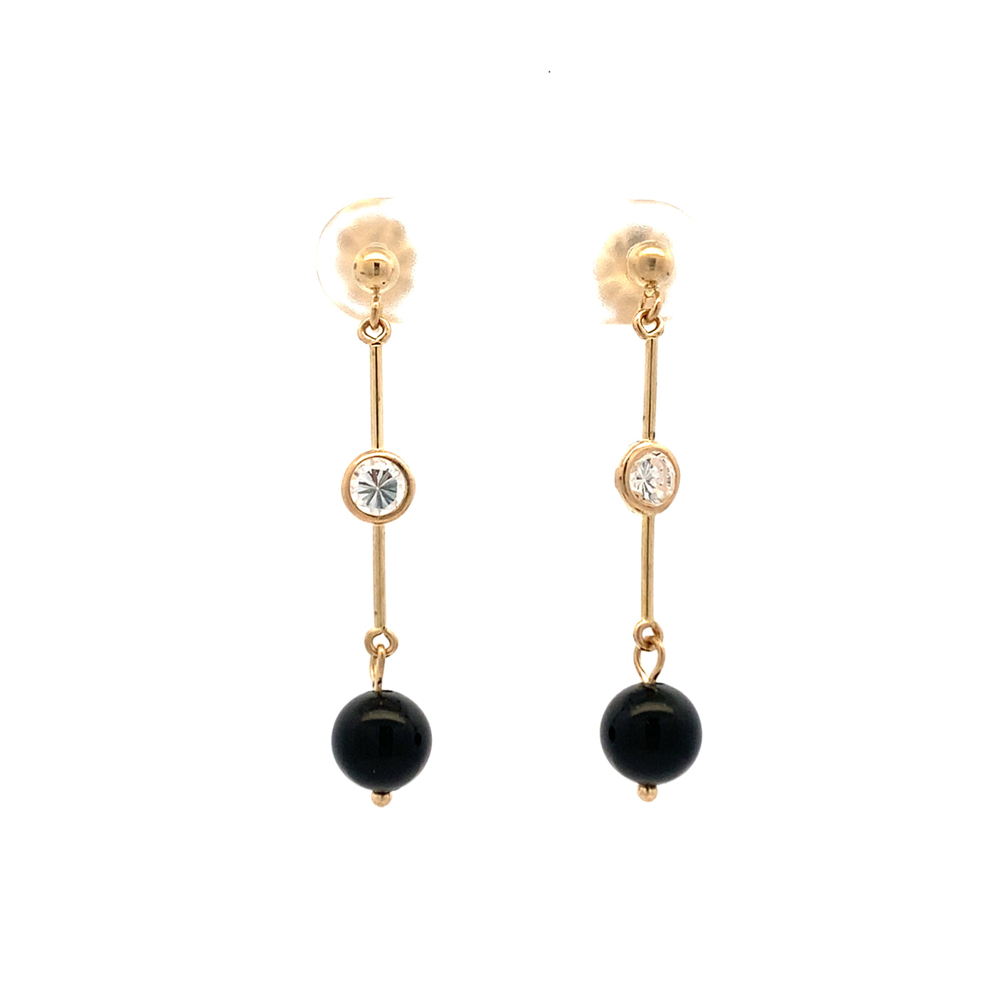 ESTATE Onyz Dangle Earrings in Yellow Gold