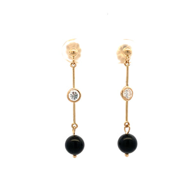 ESTATE Onyz Dangle Earrings in Yellow Gold