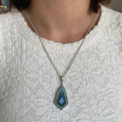 ESTATE Malachite, Lapis, Opal Pendant in Silver