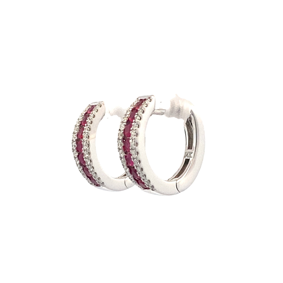 Ruby and Diamond Huggies in White Gold by Fana