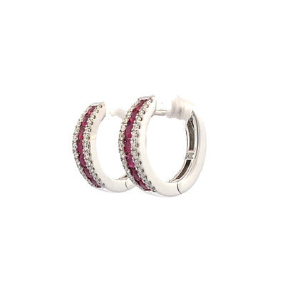 Ruby and Diamond Huggies in White Gold by Fana