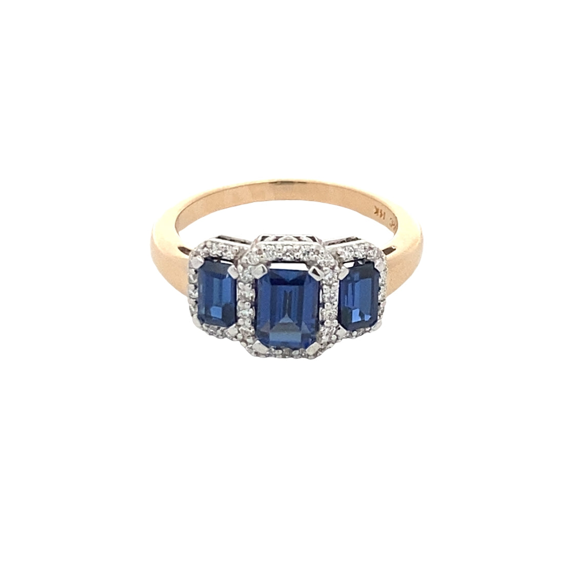 Sapphire & Diamond Three Stone Ring in Two-Tone Gold by B&C